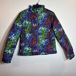 Mountain XPEDITION Puffer Coat Jacket Purple Animal Print Zip Front XL‎ 14 16